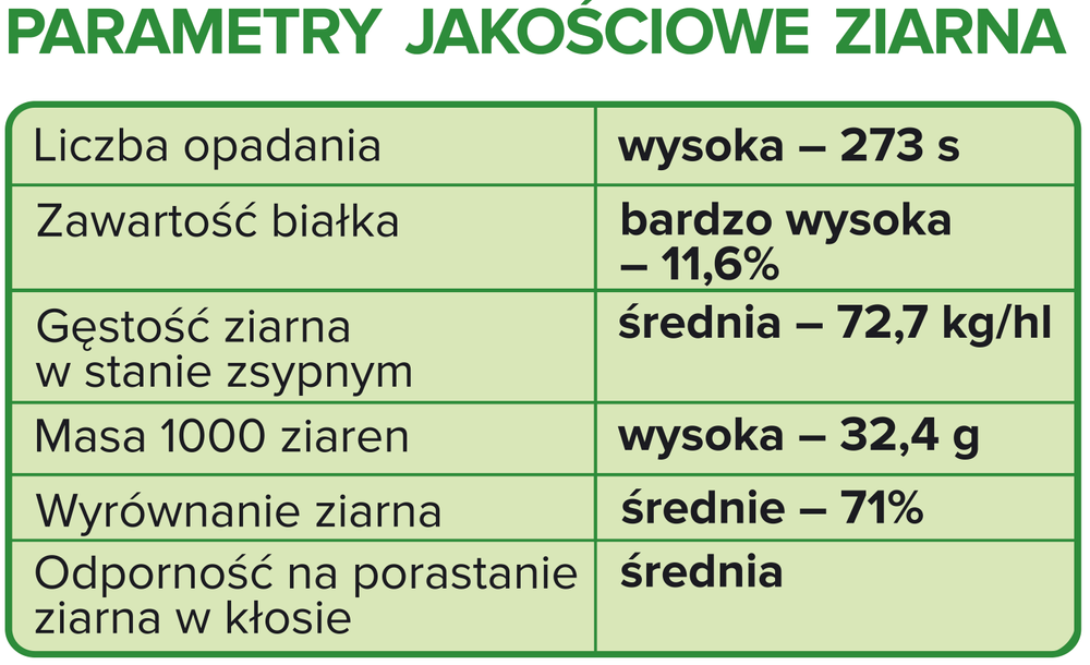 Parametry jakościowe ziarna żyta ozimego Dańkowskie Kanter