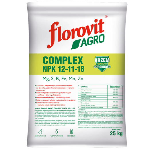 Florovit Agro Complex NPK 12-11-18 - nawóz do roślin wrażliwych na chlorki